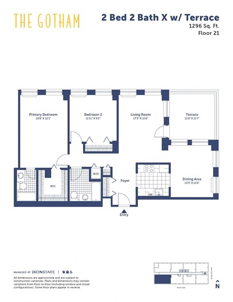 Floor plan for 2 beds, 2 baths, 1297 sqft